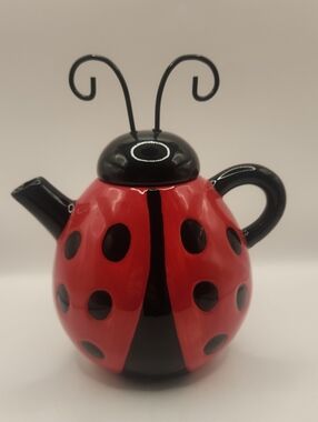 LadyBug Teapot Cream Pitcher Figural Burton and Burton Red And Black